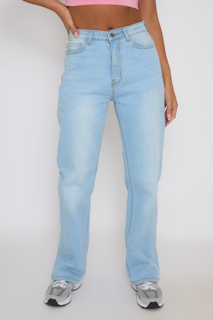 Washed Blue Stretch Wide Leg Jean - Samantha