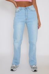 Washed Blue Stretch Wide Leg Jean - Samantha