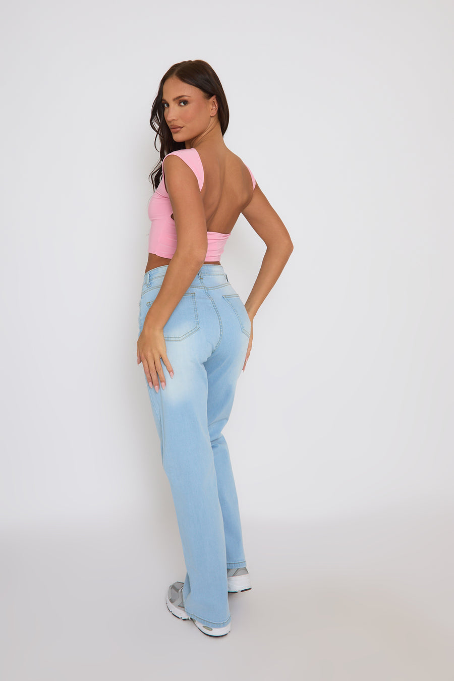Washed Blue Stretch Wide Leg Jean - Samantha