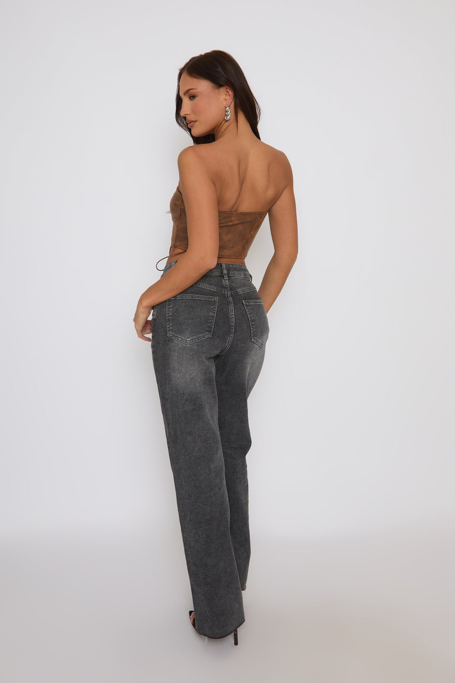 Tan Faux Leather Lace Front Bandeau Top - Sarina
