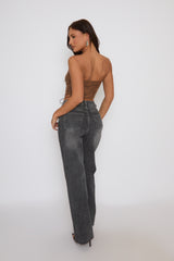 Tan Faux Leather Lace Front Bandeau Top - Sarina