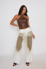 Brown Faux Leather Halter Top - Margie