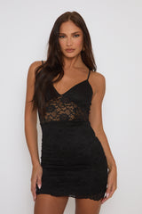 Black Lace Strappy Bodycon Mini Dress - Lauretta