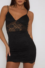 Black Lace Strappy Bodycon Mini Dress - Lauretta