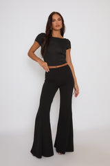 Black Seam Detail Flare Trousers - Hester