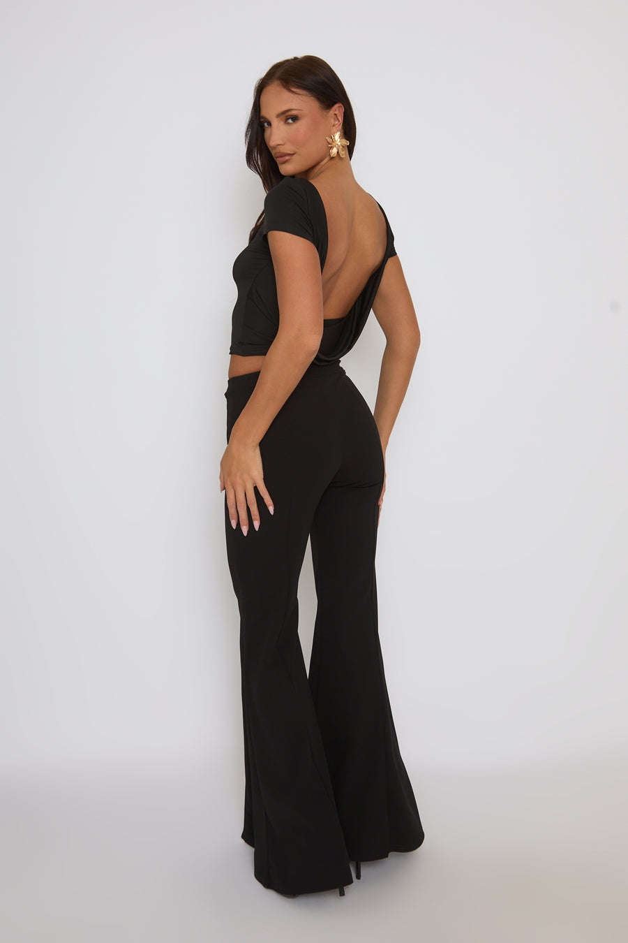 Black Seam Detail Flare Trousers - Hester