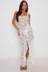 White Lace Ruched Side Cami Dress - Shayma