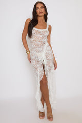 White Lace Ruched Side Cami Dress - Shayma