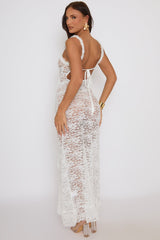 White Lace Ruched Side Cami Dress - Shayma