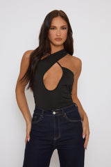Black Asymmetric Detail Bodysuit - Gwyneth