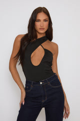 Black Asymmetric Detail Bodysuit - Gwyneth