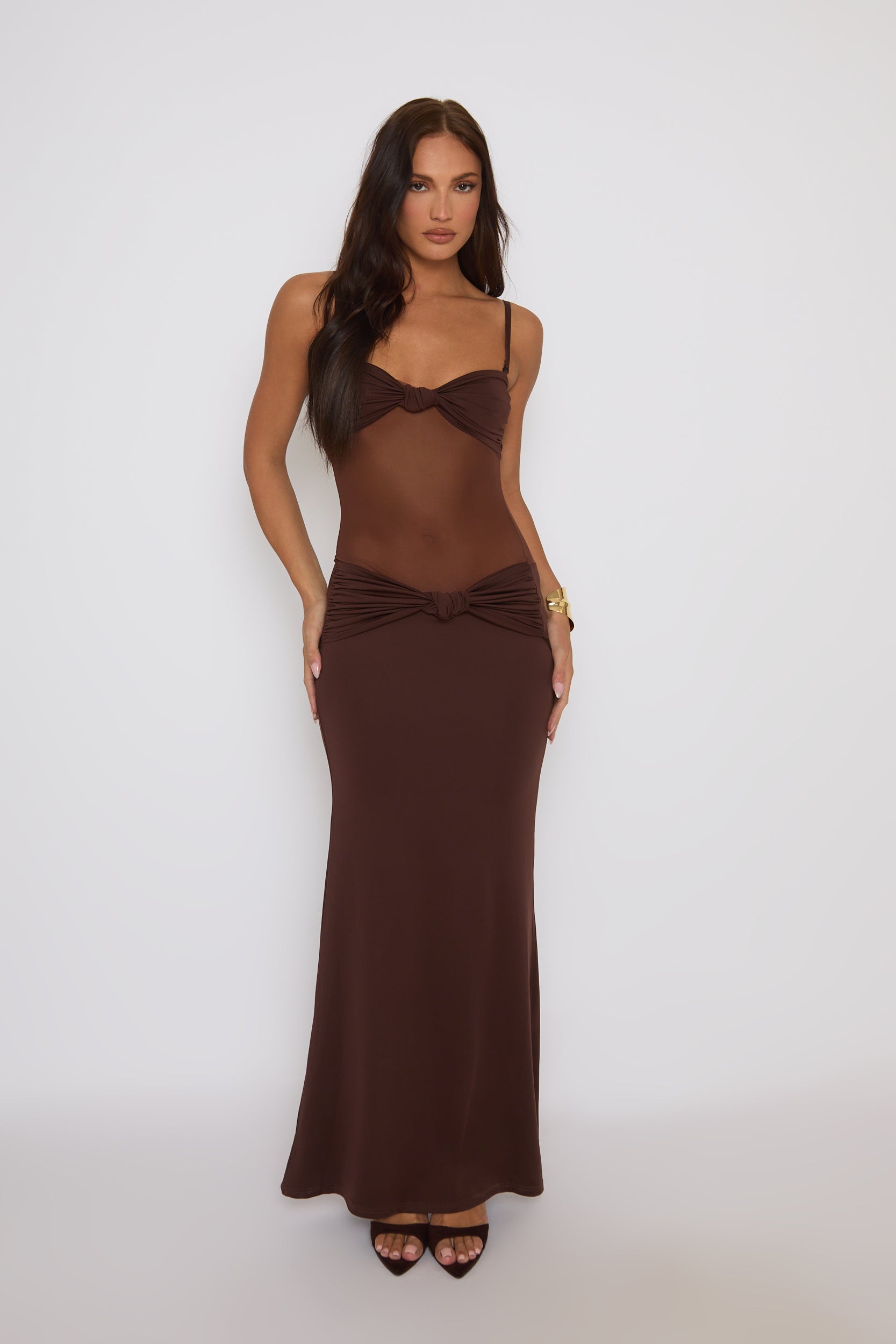 Chocolate Twist Front Mesh Mix Maxi Dress | Dress| Rebellious Fashion Chocolate Twist Front Mesh Mix Maxi Dress | Dress| Rebellious Fashion