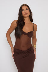 Chocolate Twist Front Mesh Mix Maxi Dress - Lanna