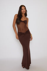 Chocolate Twist Front Mesh Mix Maxi Dress - Lanna
