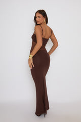 Chocolate Twist Front Mesh Mix Maxi Dress - Lanna