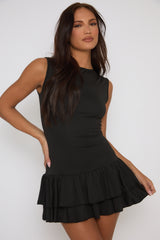 Black Ruffle Hem Mini Dress - Naila