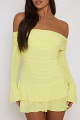 Lemon Bardot Ruffle Frill Hem Mini Dress - Lotty