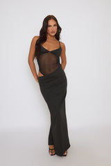 Black Mesh Cut Out Maxi Dress - Nia