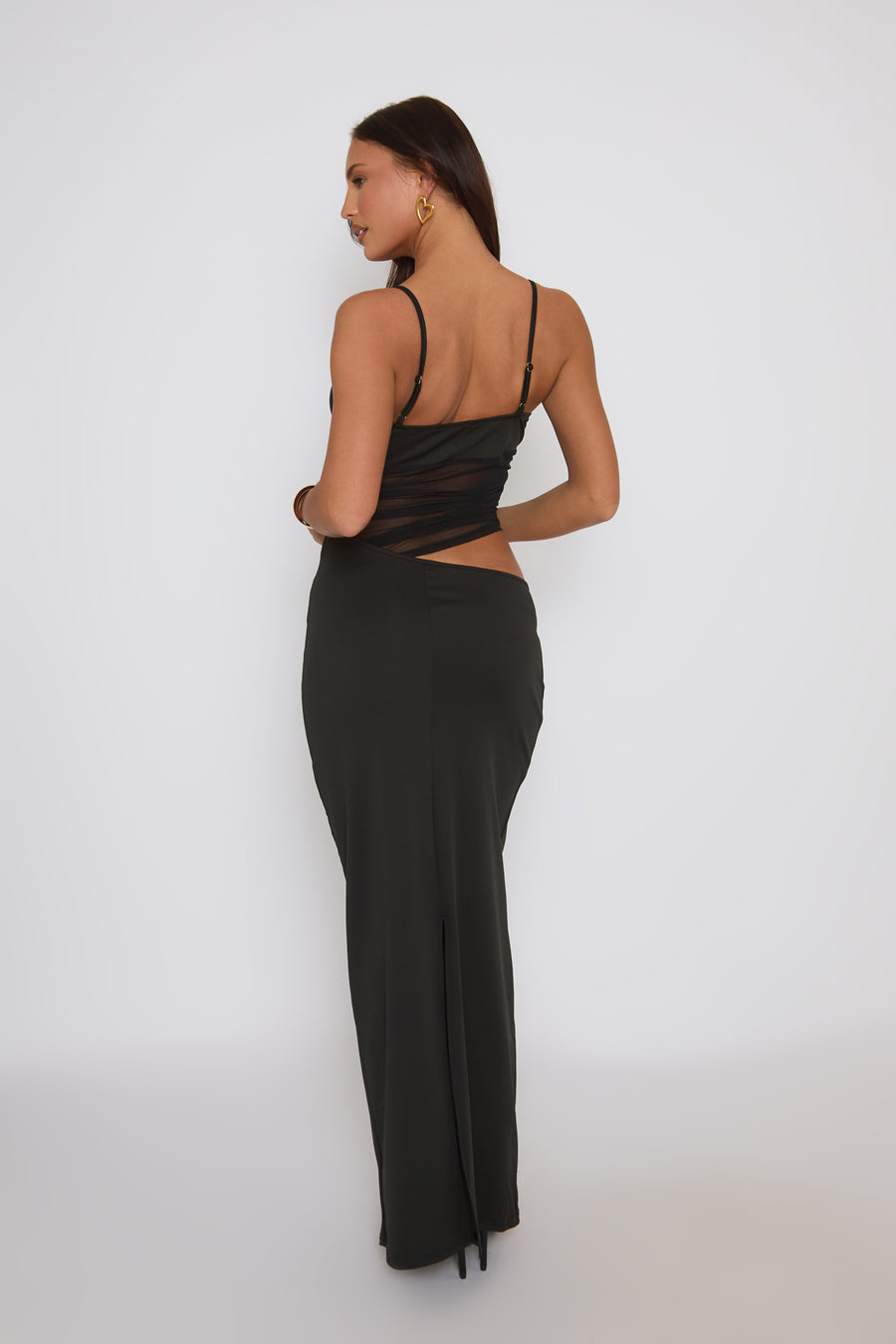 Black Mesh Cut Out Maxi Dress - Nia