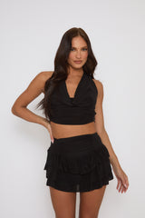Black Ruffle Mini Skirt Co-ord Set - Michele