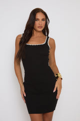 Black Contrast Stitch Fine Knit Mini Dress - Bristol