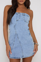 Blue Denim Seam Detail Mini Dress - Shelley