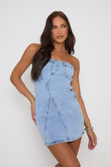 Blue Denim Seam Detail Mini Dress - Shelley