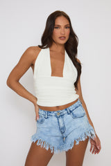 Acid Wash Blue Distressed Hem Denim Shorts - Jensen