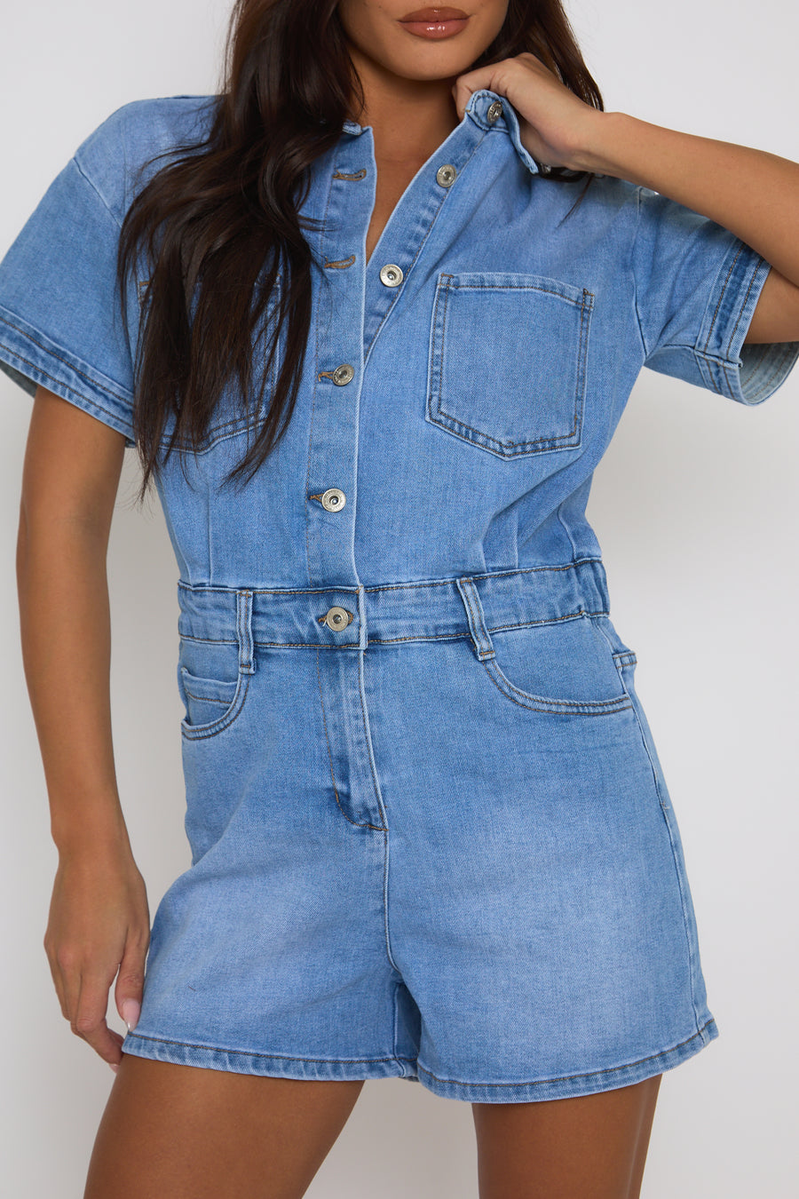 Light Blue Denim Playsuit - Betsy