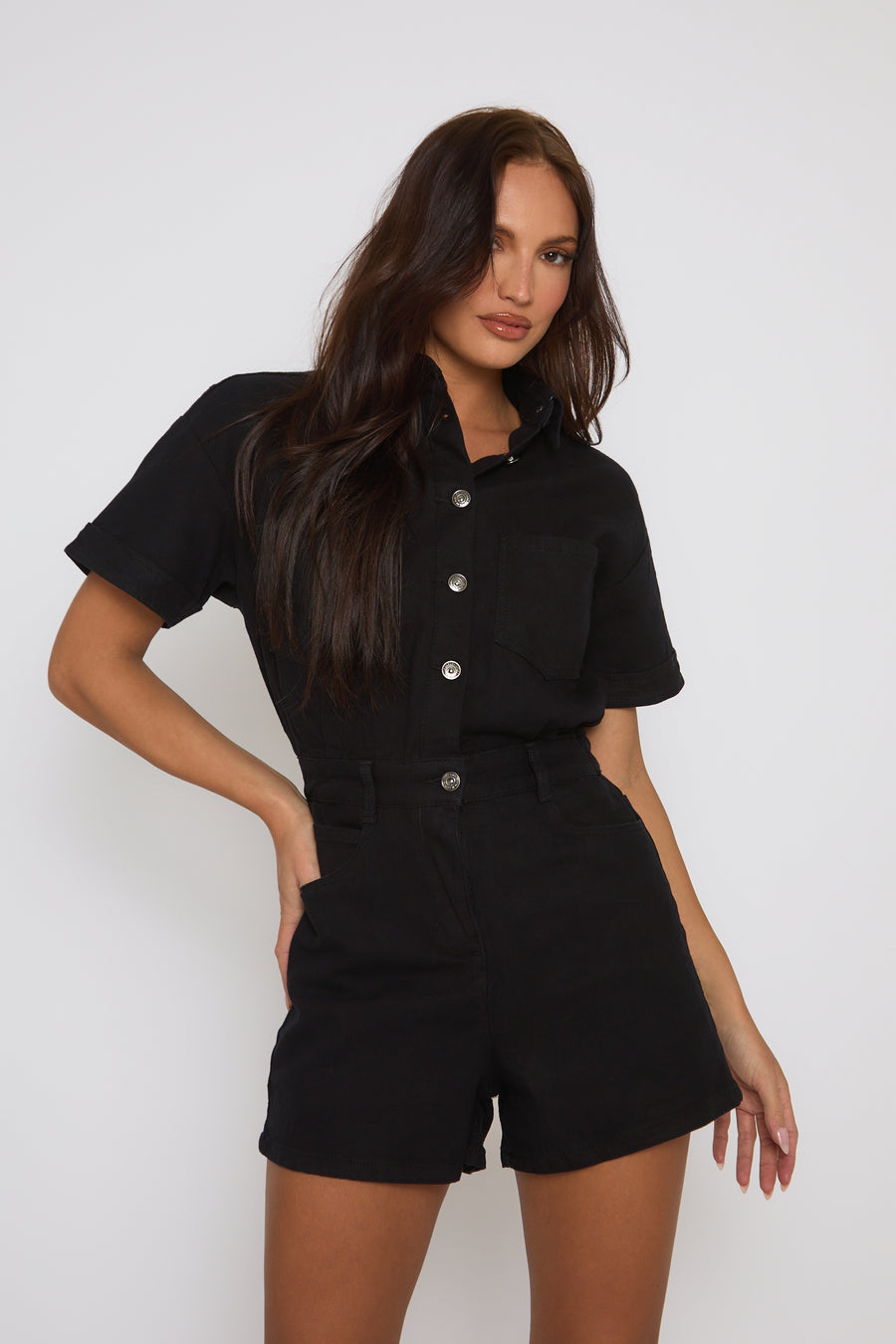 Black Denim Playsuit - Betsy