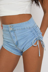 Light Blue Ruched Side Denim Shorts - Demi