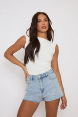 Blue Distressed Hem Diamante Shorts - Patsy