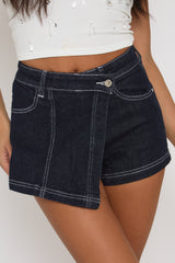 Indigo Denim Contrast Stitch Skort - Cheryl