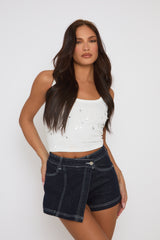 Indigo Denim Contrast Stitch Skort - Cheryl