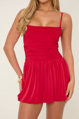 Red Ruched Corset Detail Mini Dress - Wanda
