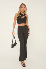 Black Cut Out Detail Flare Trouser Co-Ord - Luna
