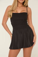 Black Ruched Corset Detail Mini Dress - Wanda