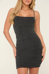 Black Metallic Lurex Ruched Side Mini Dress - Juniper