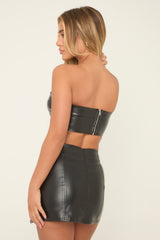 Black Faux Leather Corset and Mini Skirt Co-Ord - Margaret