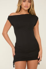 Black One Shoulder Ruching Detail Mini Dress - Emery