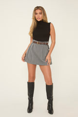 Black High Neck Sleeveless Belt Detail Mini Dress -  Caroline