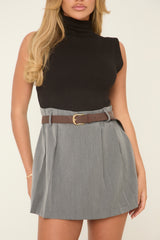 Black High Neck Sleeveless Belt Detail Mini Dress -  Caroline