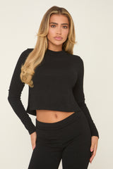 Black Round Neck Oversized Long Sleeves Top & Kick Flare Trousers Co-ord Set - Blanche