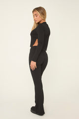 Black Round Neck Oversized Long Sleeves Top & Kick Flare Trousers Co-ord Set - Blanche