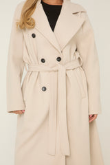 Beige Oversized Double Breasted Wool Look Coat - Eloise