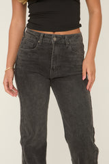 Dark Grey Stretch Mid Waist Straight Leg Denim Jeans - Lorella