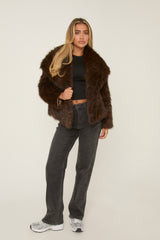 Brown Leopard Print Faux Fur Cropped Coat - Dania