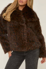 Brown Leopard Print Faux Fur Cropped Coat - Dania
