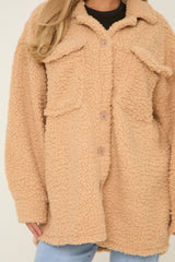 Camel Sherpa Oversized Longline Long Sleeves Shacket - Agnes
