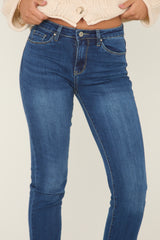 Mid Blue Stretch Turn Up Hem Straight Leg Jeans - Roy